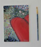 Red Heart Original Acrylic Art Canvas, 5" X 7", Whimsical Heart Painting 2 small
