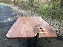 George Nakashima Style Dining Table With Welded Steel Trestle Base 3 small
