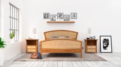 Bed Frame Queen, Headboard, King Size Platform Bed, Wood, Bedroom, Art Deco, Cherry, 2 small