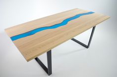 Resin River Table. White Oak And Turquoise Resin 2 small