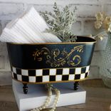 Vintage Check Towel Caddy Holder Black And White Check Towel Basket 6 small