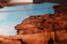 Round Redwood And Blue Epoxy Coffee Table With Powder Coated Steel Base 4 small