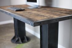 Industrial Style I-Beam Desk Bases, Steel Table Legs, Table Bases With Rivets 2 small