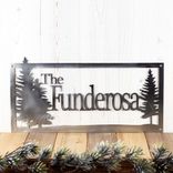 Personalized Rectangular Metal Family Name Sign with Pine Trees 5 small