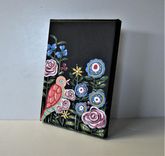 Whimsical Bird Painting, 5" X 7", Acrylic Flowers Art Canvas, Original Colorful Bird Artwork 2 small