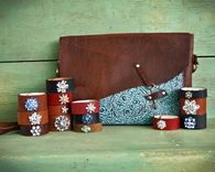 Bison And Turquoise Leather Bag Made With Skeleton Key Closure 4 small