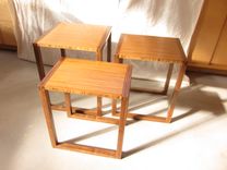 Walnut And Bamboo Nesting , End , Side Tables , Mid Century Modern 3 small