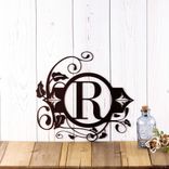 Personalized Metal Monogram Plaque with Vines and Fleur De Lis 1 small