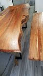 Live Edge Solid Spalted Pecan And Cherry Dining Table And Benches With Industrial Metal Legs 2 small