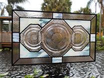 Recycled Pink Depression Glass, Antique Stained Glass Window Transom, Old Window Valance 9 small