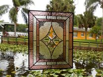 Vintage Look Stained Glass Window Panel, Textured & Beveled Glass Art, Traditional Stained Glass 2 small