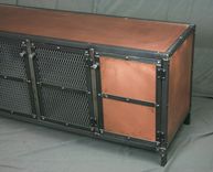 Industrial Copper Sideboard, Buffet, Media Console - Vintage Entertainment Center. Tv Stand 3 small