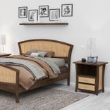 Walnut Nightstand With Two Drawers, Laptop Space, Maple Inset Panels, Curved Inlays 2 small