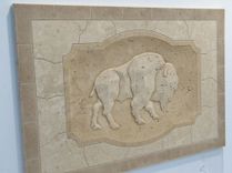Carved Buffalo Monolithic Mosaic Tile Mural 16" X 24" 2 small