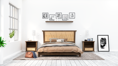 Platform Bed Walnut Queen Size, King, Low Bed Frame, Solid Wood, Headboard, "Prairie Platform" 1 small