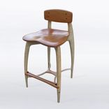 Modern Wood Bar Stool, Counter Stool, Hand Carved Seat And Legs In Cherry And Curly Maple "Sea Ray 2 small