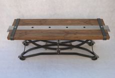 Lunar 1 Bench; Wood & Wrought Iron Urban Industrial Bench 4 small
