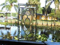 Vintage Look Traditional Stained Glass Transom Window, Tiara Sandwich Glass Plate Panel 13 small