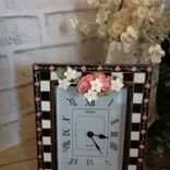 Courtly Clock Black And White Checks With Pink Roses Clock Decor Checked Whimsy 2 small
