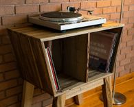 Record Player Stand, Premium Solid Wood Vinyl Storage Black Limba 1 small