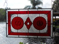Stained Glass Window Panel, Depression Glass Plate Valance, Ruby Red Bubble 1 small
