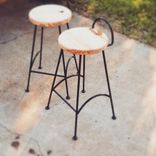 Metal Base Stool With Wood Seat. 1 small