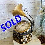 Courtly Phonograph Checked Clock Nwt Hand Painted Black And White Checks Clock 1 small