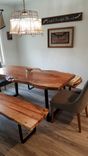 Live Edge Solid Spalted Pecan And Cherry Dining Table And Benches With Industrial Metal Legs 1 small