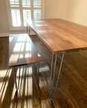 Walnut Dining Table And Matching Bench W/ Hairpin Legs 2 small