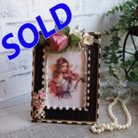 Courtly Vintage Checks Picture Frame Hand Painted Black White Checked Picture 1 small
