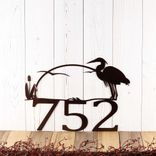 Metal House Number Plaque with Great Blue Heron and Cattails 1 small
