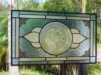 Stained Glass Plate Panel Window Transom, Vintage Crystal Luminarc Cris D'Arques Plates Valance 3 small