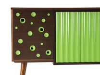 Modern Walnut Credenza, Buffet, Server, Sideboard, Lime Green Doors, Mid Century Style, Peg Legs 4 small