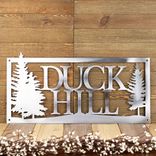 Personalized Rectangular Metal House Name Plaque with Pine Trees 1 small