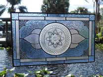 Stained Glass Plate Panel Window Transom, Vintage Crystal Luminarc Cris D'Arques Plates Valance 5 small