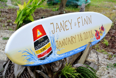 Just Married Surfboard Wedding Decor, Hibiscus Tropical Wedding Sign 4 small