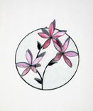 Round Stained Glass Panel/ Sun Catcher With 3d Flowers- In Raspberry And Pink 1 small
