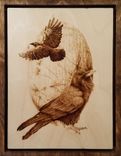 "Ravens" Pyrography Wood Burning Animal Portrait 1 small