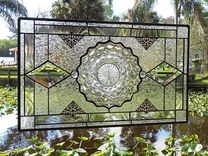 Vintage Stained Glass Plate Panel - Depression Glass Fostoria American Window Valance 1 small