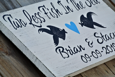 Beach Wedding Decor Wood Sign, Two Less Fish In The Sea Gift For Couple 3 small