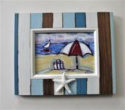Original Impressionist Framed Acrylic Beach Painting, 11" X 9" 2 small
