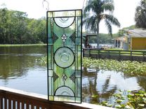 Antique Stained Glass Transom Window, Vintage Window Valance, Recycled Glass 3 small