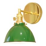 Country Cottage 1-Light Brass Wall Sconce, Green Lamp Shade 2 small