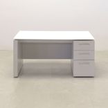 Custom Modern Executive Office Desk With Cabinet, Engineered Stone Top - Denver Straight Desk 6 small