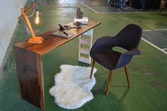 Walnut Waterfall Desk With Custom Ash Wood Ladder Leg 1 small