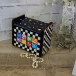 Hand Painted Whimsy Recipe Box Vintage Checks Decorative Box Checked Decor 6 small