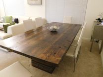 Reclaimed Softwood Dining Table With Alternating Wood Banded Legs 1 small