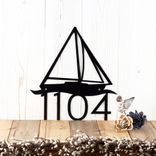 Nautical Metal Modern House Number Sign with Sailboat 1 small