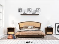 Modern Platform Bed Queen Size, Low Bed Frame Wood, Art Deco, Cherry Headboard, King, "River Rushes" 5 small