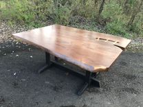 George Nakashima Style Dining Table With Welded Steel Trestle Base 1 small
